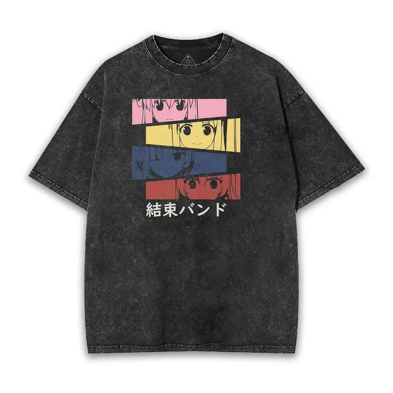 Hiroi Kikuri Bocchi The Rock Anime Vintage Washed Tshirt Oversized T Shirt Men Women Casual Clothing Cotton Short Sleeve Tees