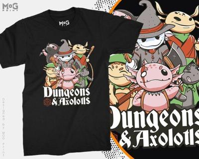 Dungeons And Axolotls Graphic Unisex T-shirt Funny RPG Gaming Tee DnD Gamer Top