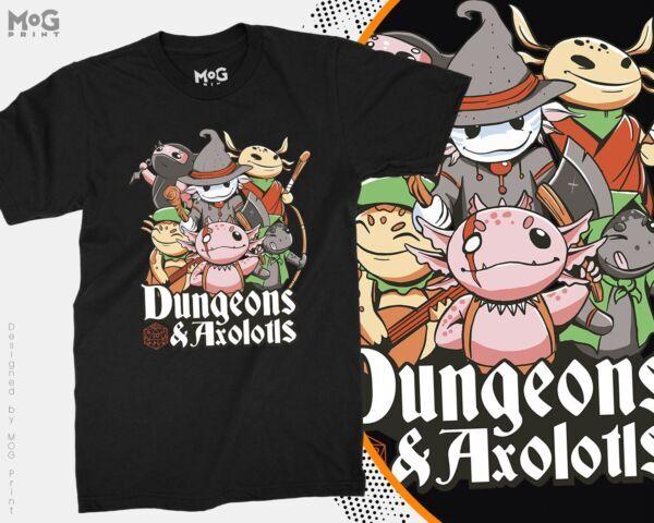 Dungeons And Axolotls Graphic Unisex T-shirt Funny RPG Gaming Tee DnD Gamer Top