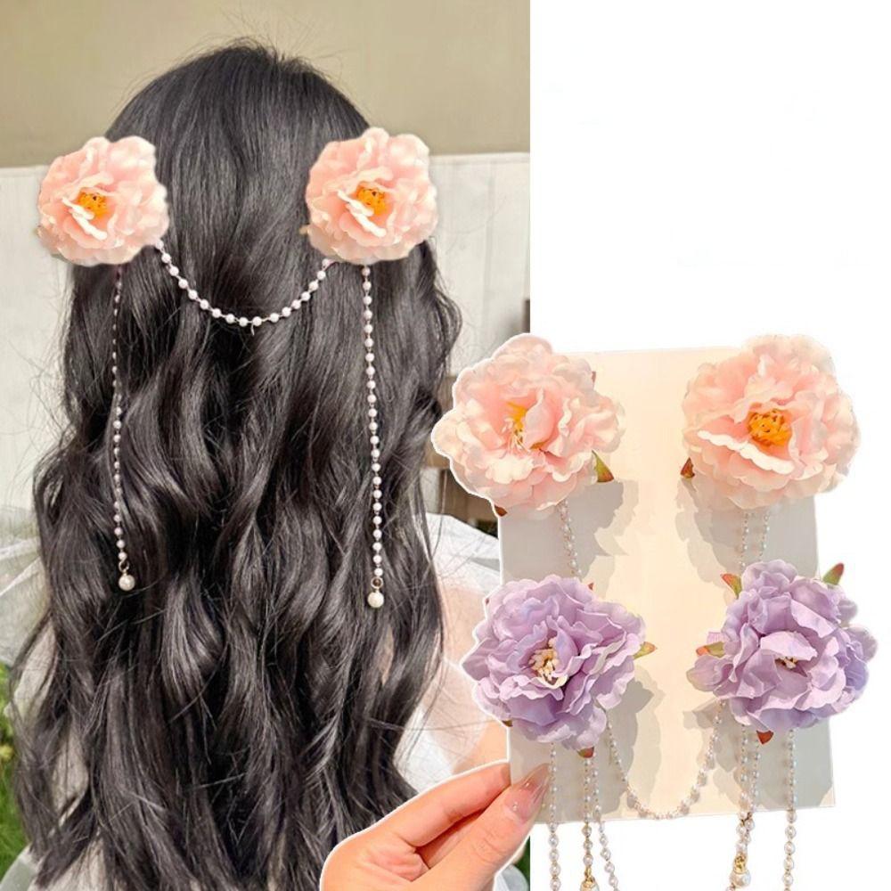 

Classic Flowers Hair Clips Vintage Fringe Hair Clip Pearl Chain Flower Hairpin Children Style 2