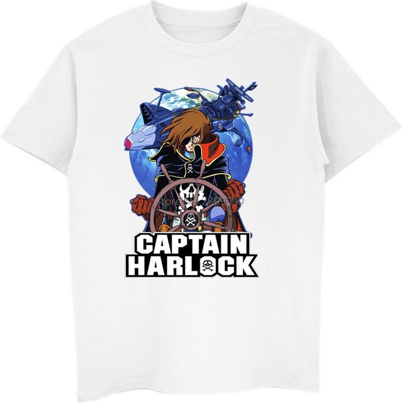 Koszulka Anime Kapitan Harlock Męska Bawełniana Krótki Rękaw Koszulka Hip Hopowe Koszulki Fajne Góry Harajuku Streetwear Fitness