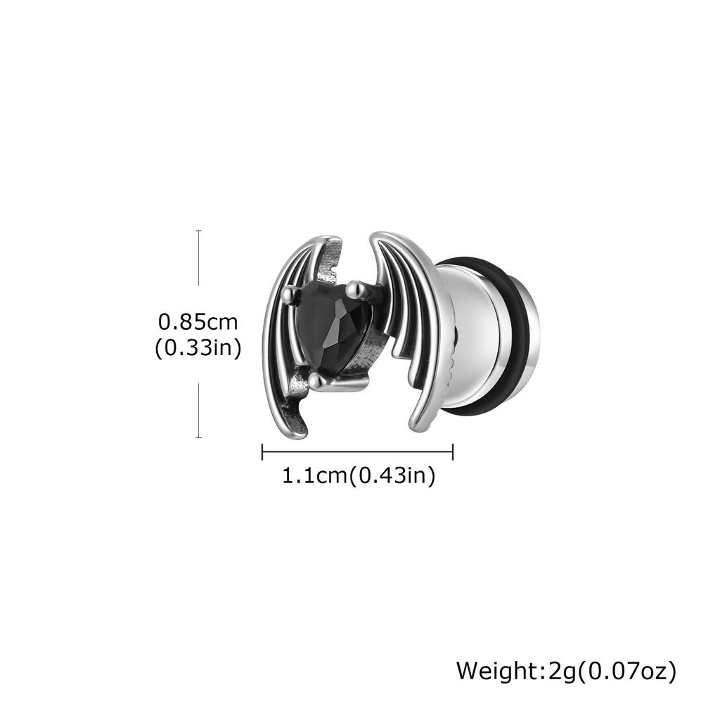 Vnox Heart-Shaped Zircon Stone Wing Earrings for Men Boys, Wing Shaped Screw Back Stud Earrings, Stainless Steel Jewelry Gifts