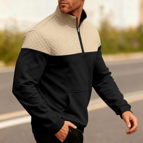 Yousheng Herr Kvartsdragkedja Sweatshirt Färgblock Casual Pullover Mock Neck Sweatshirt med Känguruficka för Höst Vinter Sport Fest Gata