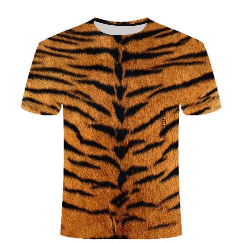 Leopard Printing T-shirt Contrasting Stripes Fleck O-neck T Shirt For Men And Women's Summer Fashion Comfortable Top