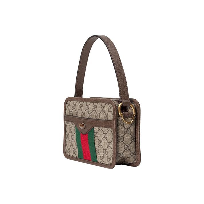 Gucci Ophidia Logo Stripe Web Canvas And Leather Small Tote Crossbody Bag Women Bags Ebony Brown 598130-96IWT-8745
