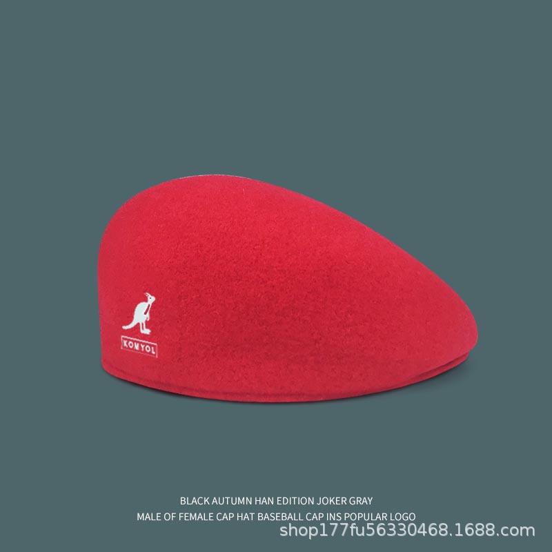 Kangaroo Wool Beret Women's Retro Fashion Forward Hat Autumn and Winter Reverse Painter Hat British Mesh Bud Hat