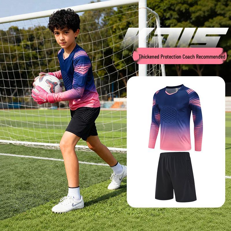 Kids' Long-Sleeve Goalkeeper Uniform with Chest Protection for Football Training