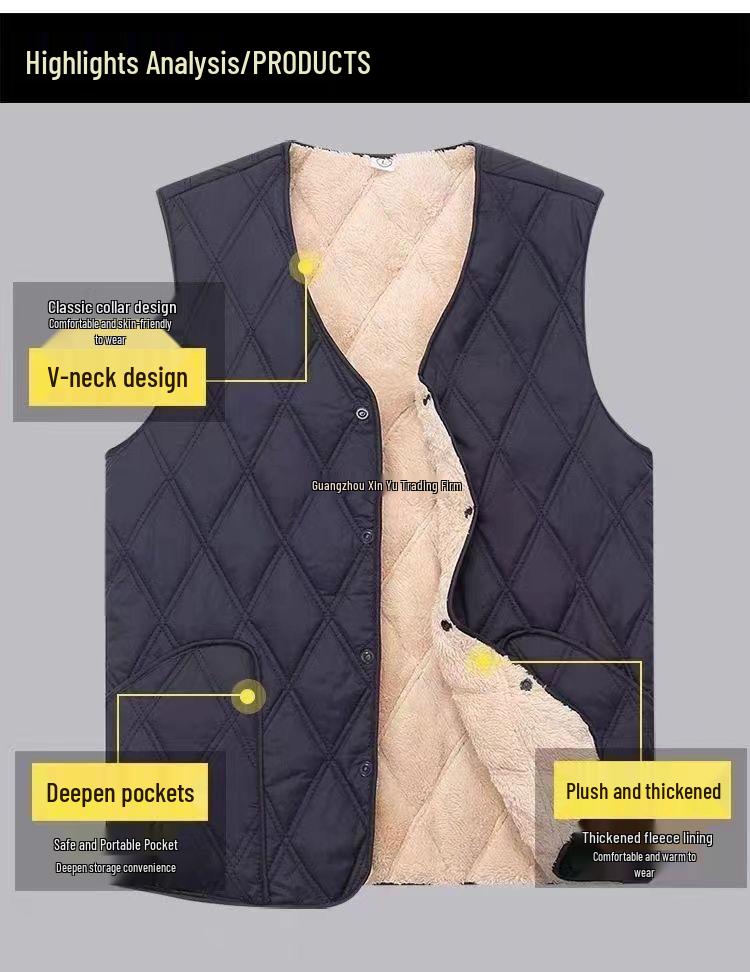 Herrväst i Plusstorlek av Bomull - Höst/Vintervärme med Sammetsfoder, Klassisk Ärmlös Stil för Medelålders Mode.