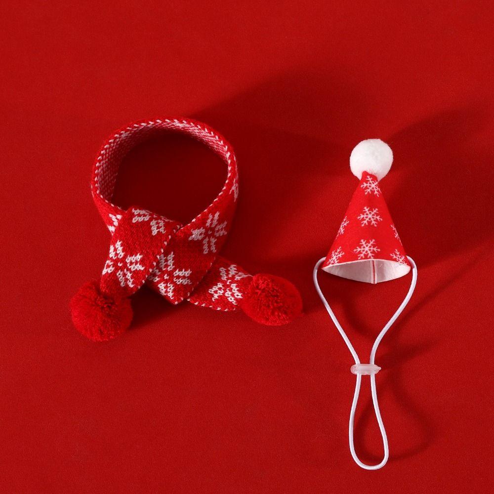 

Adjustable Cat Snowflake Plaid Scarf Comfortable Dog Christmas Plaid Hat For Puppy Dog Cats красный
