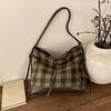 Women Retro Woolen Cloth Plaid Underarm Bag Maillard Color Shoulder Bag Tote Bag Large Capacity Backpack for Daily Travel Work