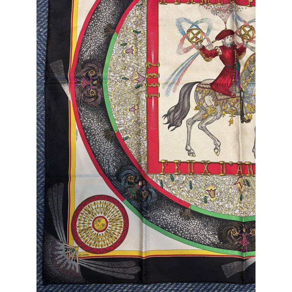 Used HERMES Carre 90 FEUX D'ARTIFICE Fireworks Scarf Silk