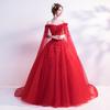 Rose Red Evening Dress with Yarn Long Sleeves 1011 New Bridal Wedding Toast Fairy Evening Dress