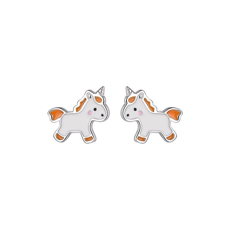 Charming Unicorn Pony Stud Earrings: Women's 999 Pure Silver Gift