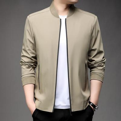 Chaqueta de hombre, nueva chaqueta de primavera para hombre, con cuello alto, color sólido, con cremallera, uniforme de béisbol para papá de mediana edad, chaqueta informal de negocios para hombres