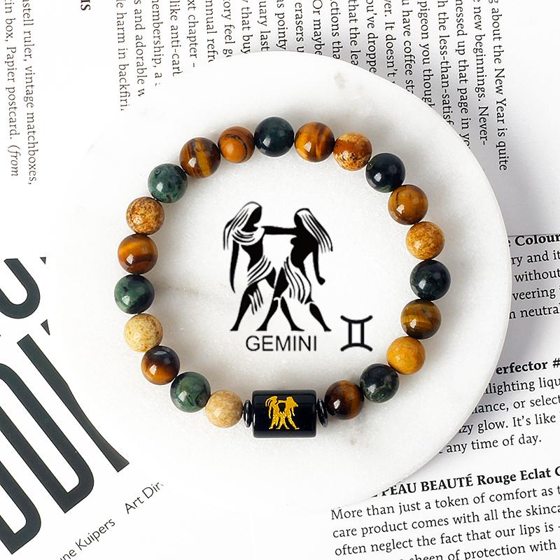 12 Constellations Scorpio Bracelet Natural Stone Tiger Eye Beads Bracelets for Men Women Cancer Virgo Leo Libra Couple Jewelry
