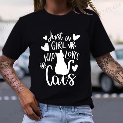 Summer New Clothing Unisex TShirt Harajuku Streetwear Just A Girl Who Loves Cats Graphic Clothing Cat Pet Lover Unisex Top Tee