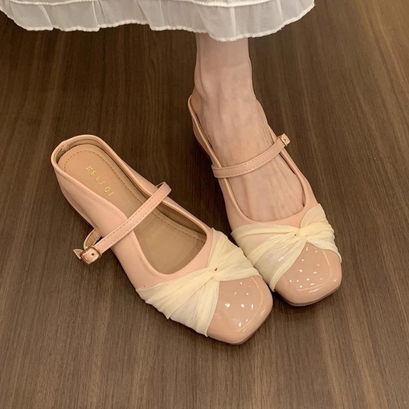 Women Slippers Flat Sandals Square Toe Marie Janes Shoes Woman Mules 2025 Trend Summer Soft Leather Loafers Shallow Sandalias