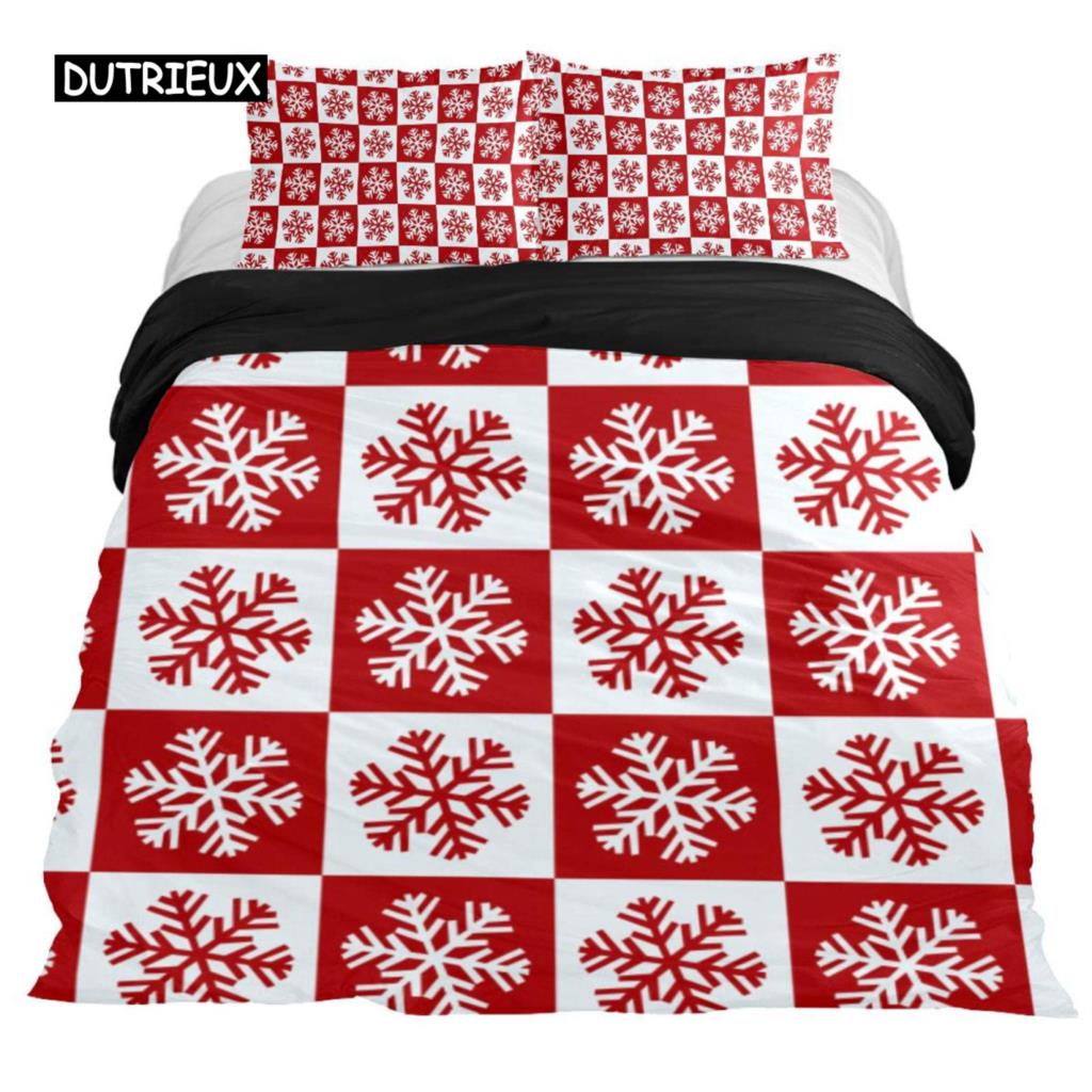 Snowflake Duvet Cover Set Winter Theme Christmas Illustration Cold Weather Season Twin Bedding Set King Size Soft Quilt Cover