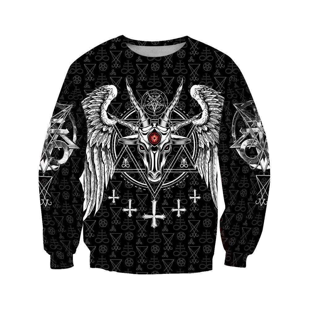 3D Lässiges Rundhals-Sweatshirt Digitaldruck Tattoo Schafskopf Totenkopf Musterdruck Produkt Rundhals-Sweatshirt