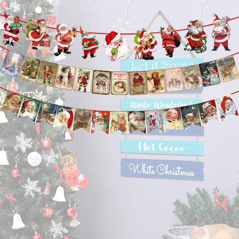 Santa Claus Snowman And Reindeer Christmas Party Banner Decorative Alphabet Banner For Festive Decor