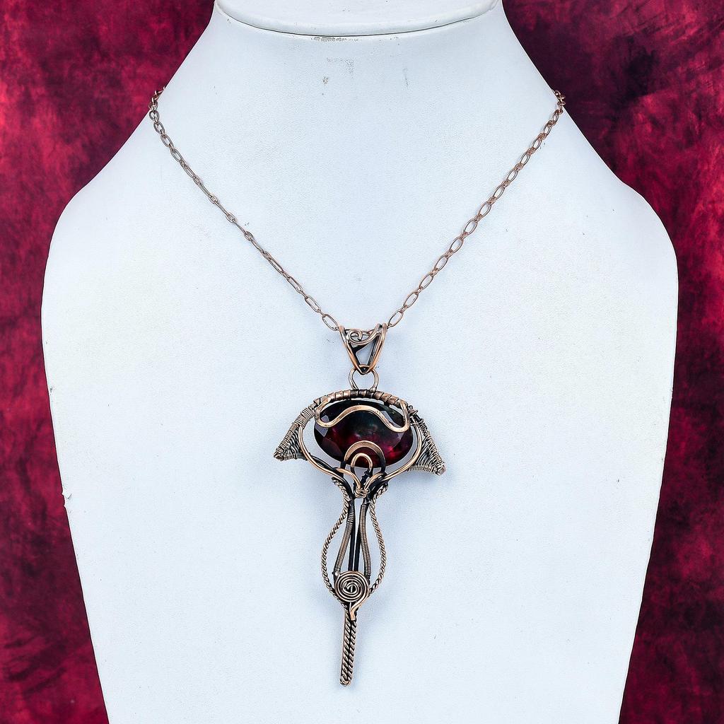 Faceted Ammolite Gemstone Pendant Copper Wire Wrapped Jewelry Handmade Pendant