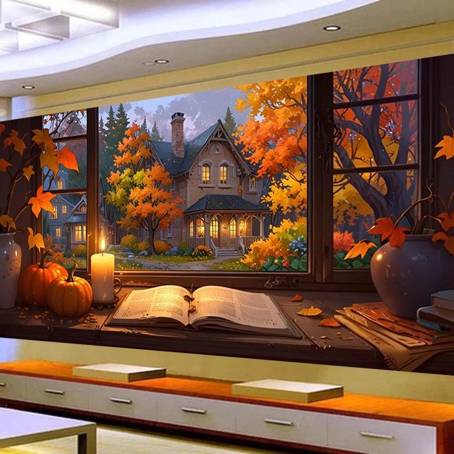 Window Candles Books Large Size Diamond Painting Diy Full Square Round Drill Rhinestone Embroidery Scenery Mosaic Cross Stitch Kits Wall Decor