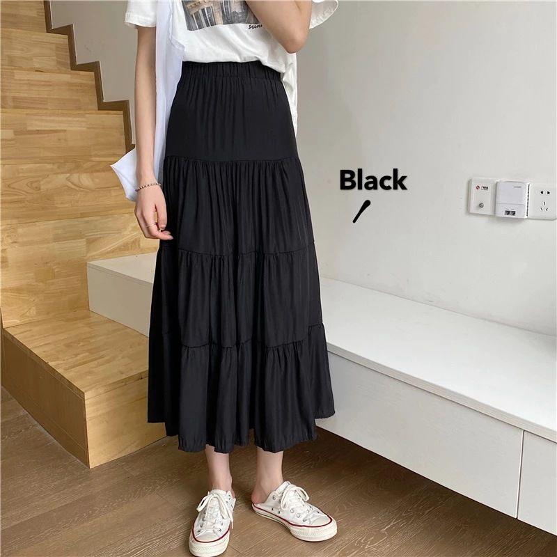 Plain-Colored Pleated Skirt Skirt Solid Long Dress All-Match A Word Swing Skirt Skirt
