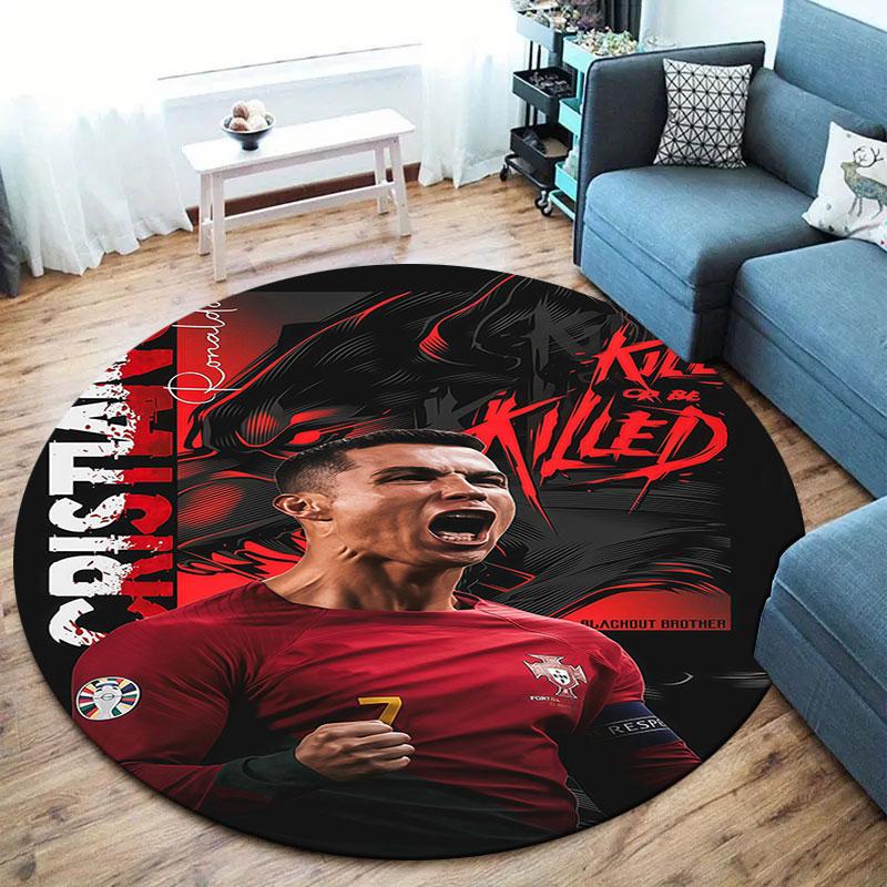 CR7 Cristiano Ronaldo Στρογγυλό Χαλί, Χαλί για Σαλόνι Υπνοδωμάτιο Καναπέ Παιδικό Δωμάτιο Διακόσμηση, Αντιολισθητικό Πατάκι Δαπέδου