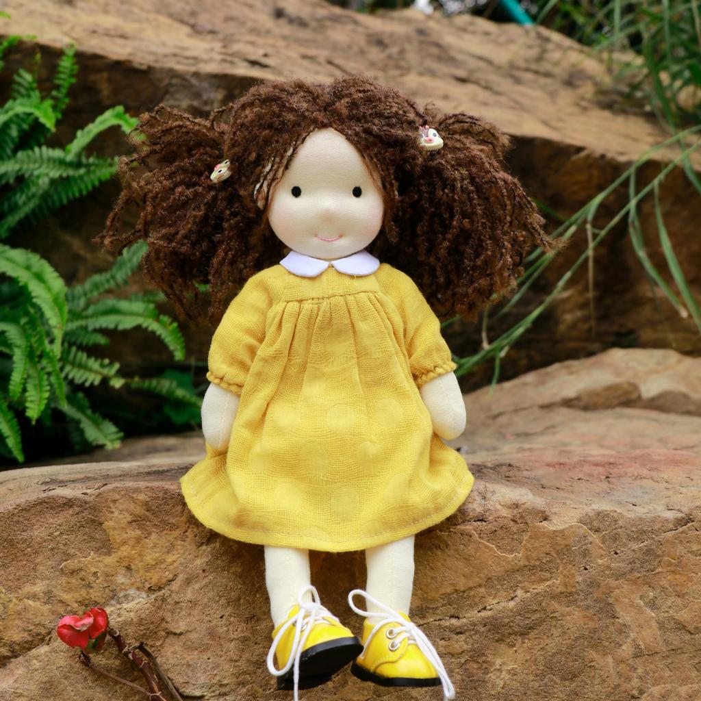 BlissfulPixie Waldorf Doll - Handmade Inka 12" Soft Girl Plush Toy, Perfect for Kids