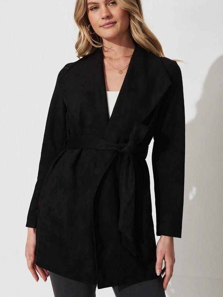 

Женский кардиган-пальто из замши с большим лацканом, с открытой передней частью, коричневого и черного цвета XXL чёрный