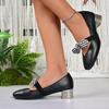 2026 Neue Damen High Heels Elegante Pumps mit mittlerem Absatz Mode Karomuster Schleife Elastischer Riemen Mary Jane Schuhe Leder Damenschuhe