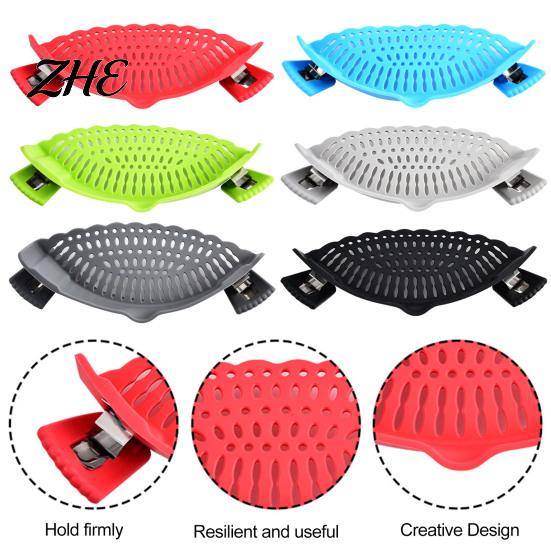 Durable Silicone Draining Tool Pot Edge Strainer, Clip-on Kitchen Colander for Pasta Vegetables, Strainer Non Slip Drainer with Drip Guard,