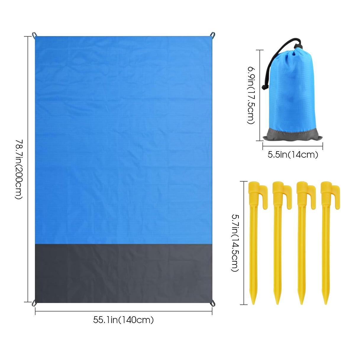 

140*200 см Водонепроницаемый складной туристический коврик Ультралегкое карманное пляжное одеяло Для кемпинга Пеших прогулок Пикника на природе Коврик для песчаного пляжа синий