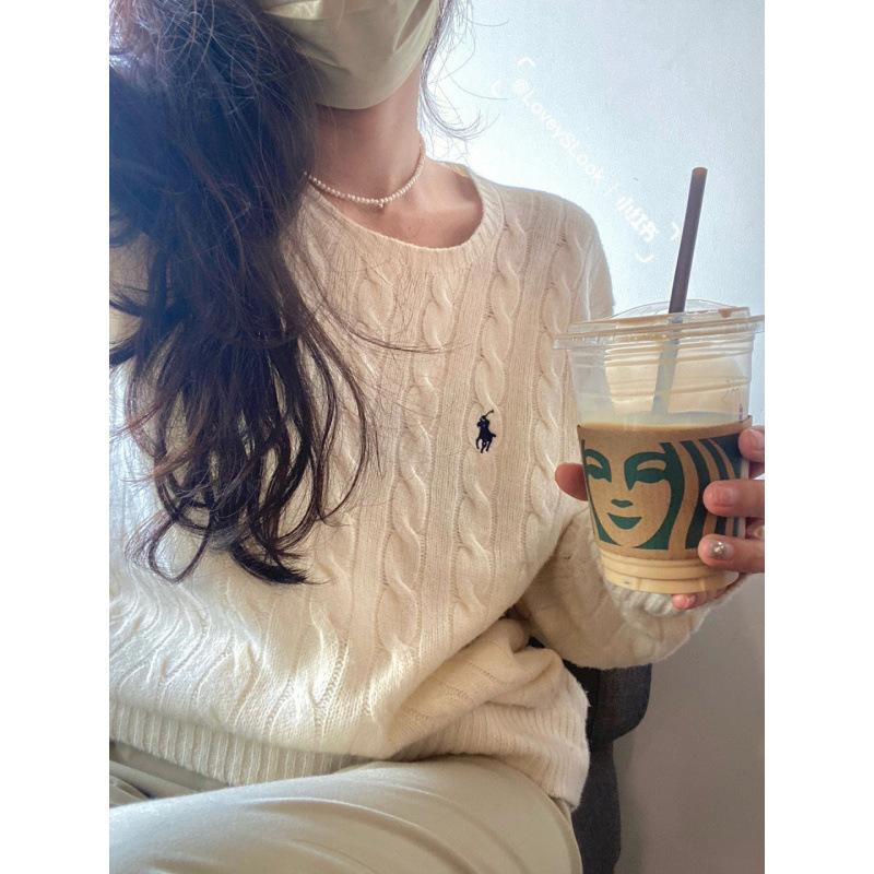 Suéter Pulôver de Gola Redonda EastRogue para Casais no Outono e Inverno, Suéter de Lã Tricotado em Cabo com Cavalo Pequeno, Moderno e Versátil.