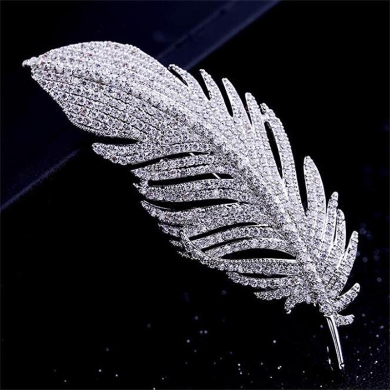 Luxury Exquisite Full  Feather Brooches For Women Girls Elegant Temperament Brooch Fine Jewelry Accessories Gifts