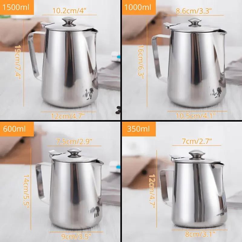 Stainless Steel Milk Frothing Pitcher with Lids Espresso Steam Coffee Barista Kettle Latte Cappuccino Milk Cream Cup Jug