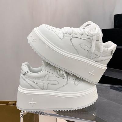 Zapatos blancos bajos de cordones versátiles con plataforma gruesa para niños, nuevos zapatos casuales de tabla para primavera y otoño