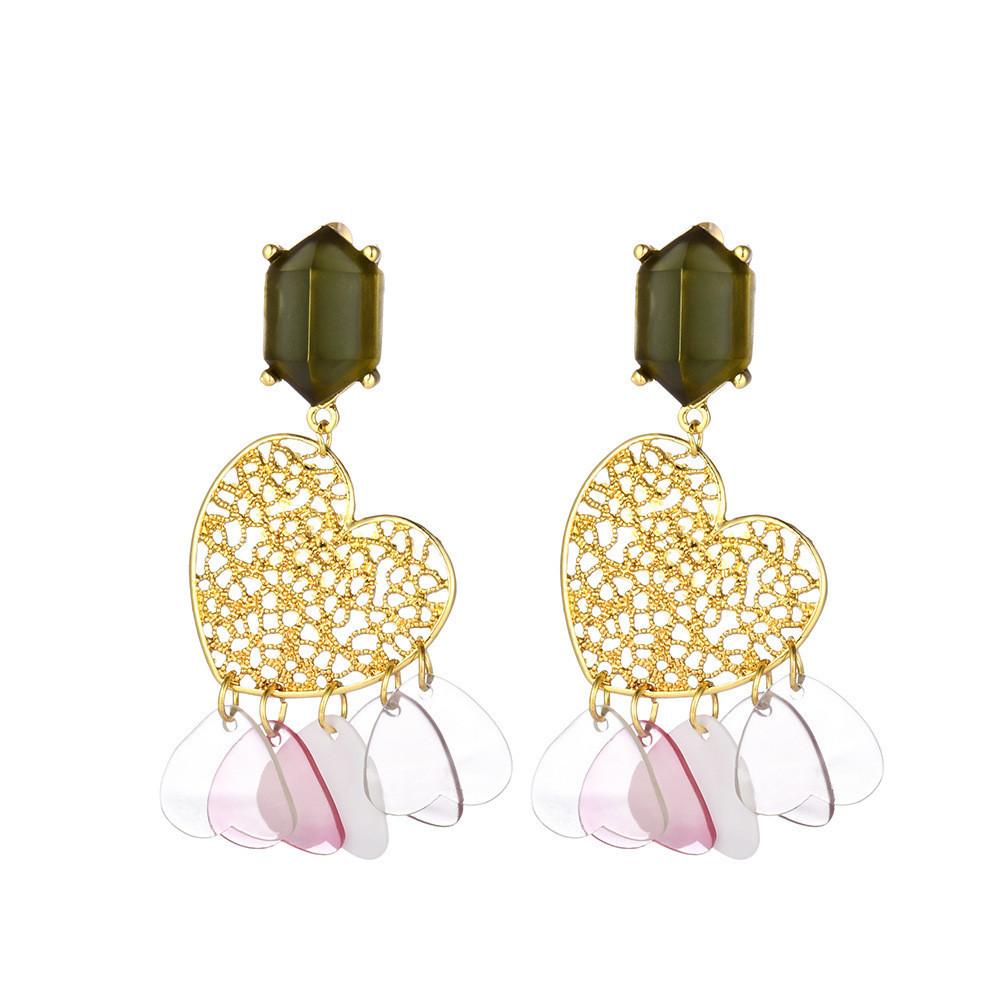 Elegant Alloy Heartshaped Earrings With Multilayer Tassels Women For