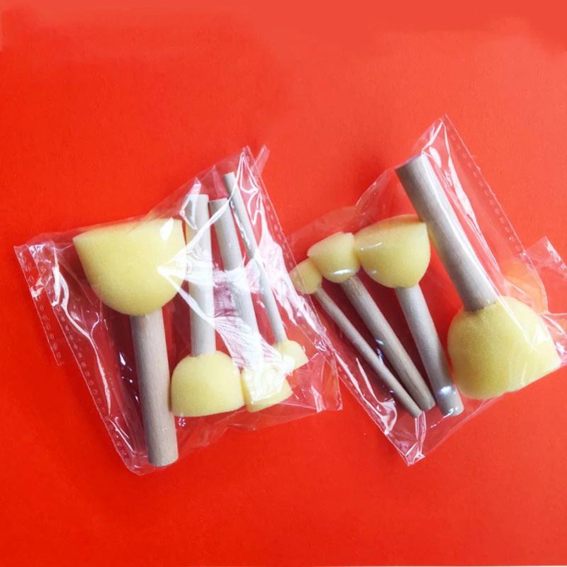 4 Sponge Brush Art Handicrafts Painting Tools Round Sponge Sealed Mushroom Head Wiping Sticks