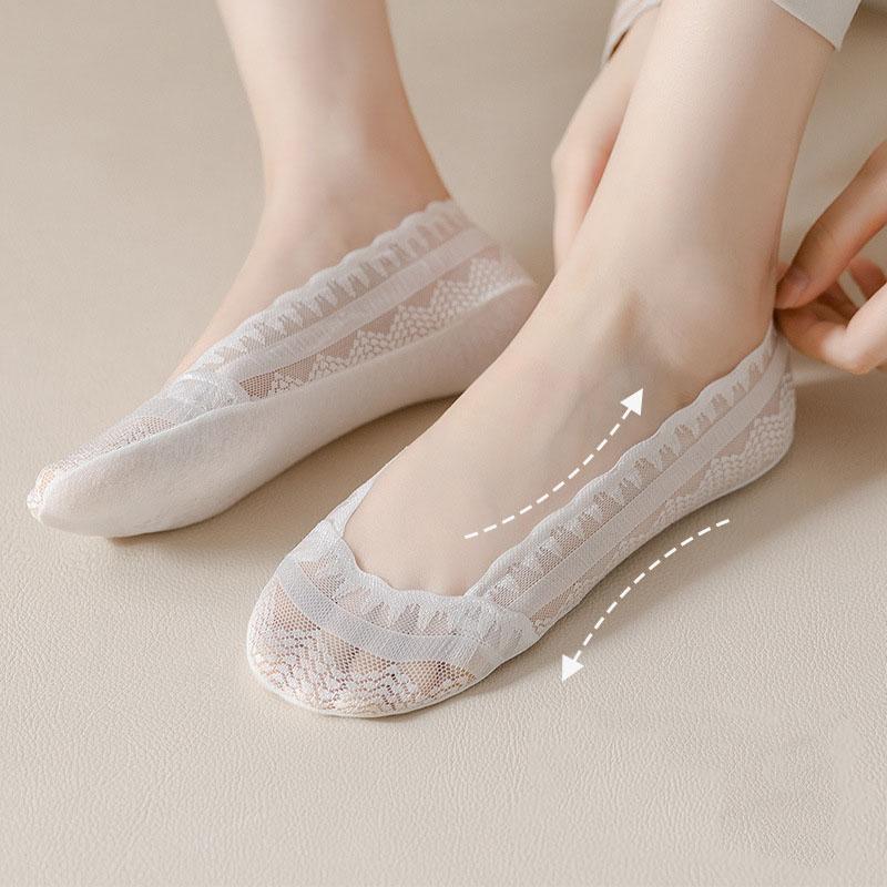 Women's Lace Invisible Stockings Spring/Summer Ultra-Thin Shallow Cut Breathable Silicone Lace Boat Socks Short Socks