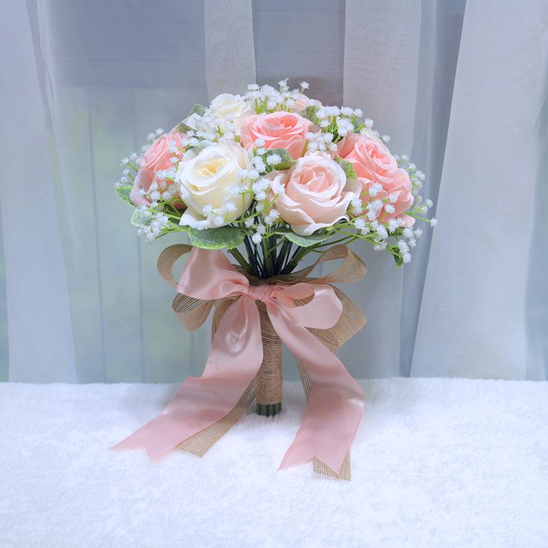 

1 шт. Искусственный букет цветов Свадебный Шелковый цветок Яркий Бант Кисточка Вечеринка Наряд Букет невесты розовый