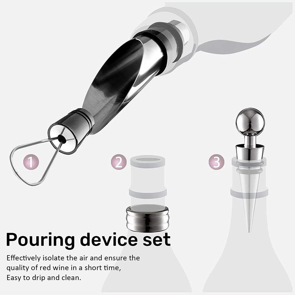 Wine Aerator Pourer Set, Pressure Bottle Opener, Pour Spout,Stoppers, Ring, Wine Foil Cutter