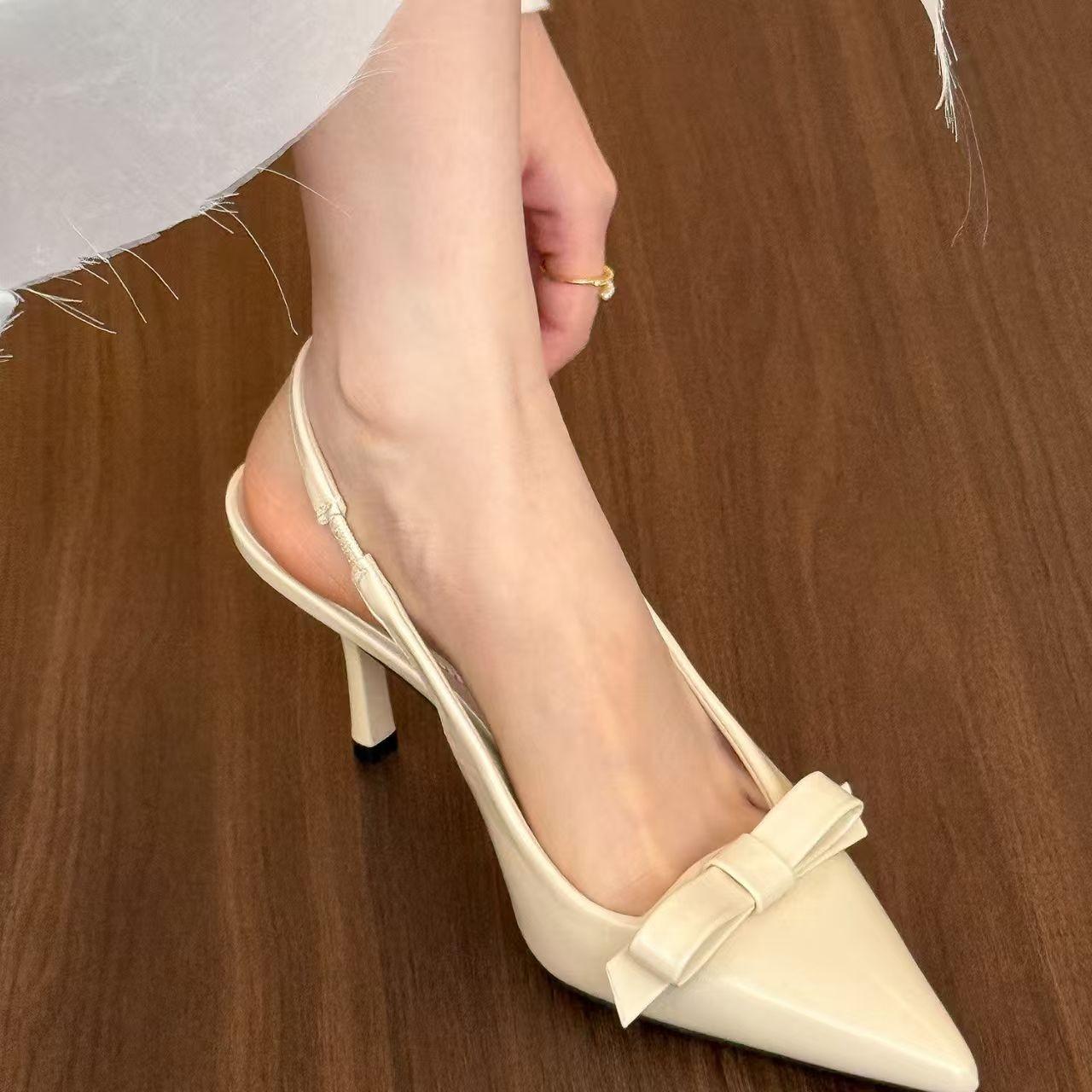 

Новые женские босоножки на высоком каблуке с острым носком и бантом, женские дизайнерские модные шлепанцы, сексуальные туфли на ремешке, элегантные мюли, повседневная обувь 35 белый