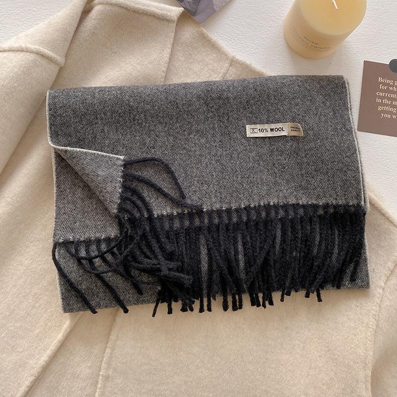 Winter Wool-Blend Scarf For Women Soft Solid Color Tassel Shawl Wrap Thick Warm Blanket Echarpe Bandana Female Scarves