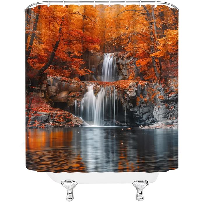 GCTNBJL Waterfall Shower Curtain Fall Forest Tree Jungle Waterfall Autumn Nature Scenery Landscape 70x70(WxH) Inches Bathroom Decor Fabric Curtain