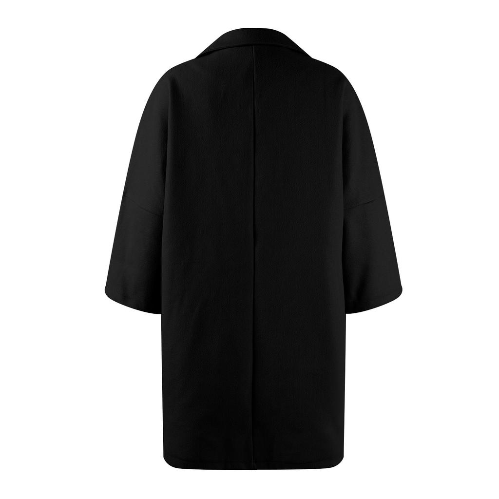 Modischer, vielseitiger Tweedmantel für Damen, einfarbig, einreihige Jacke mit abfallenden Schultern, Siebenviertelärmeln