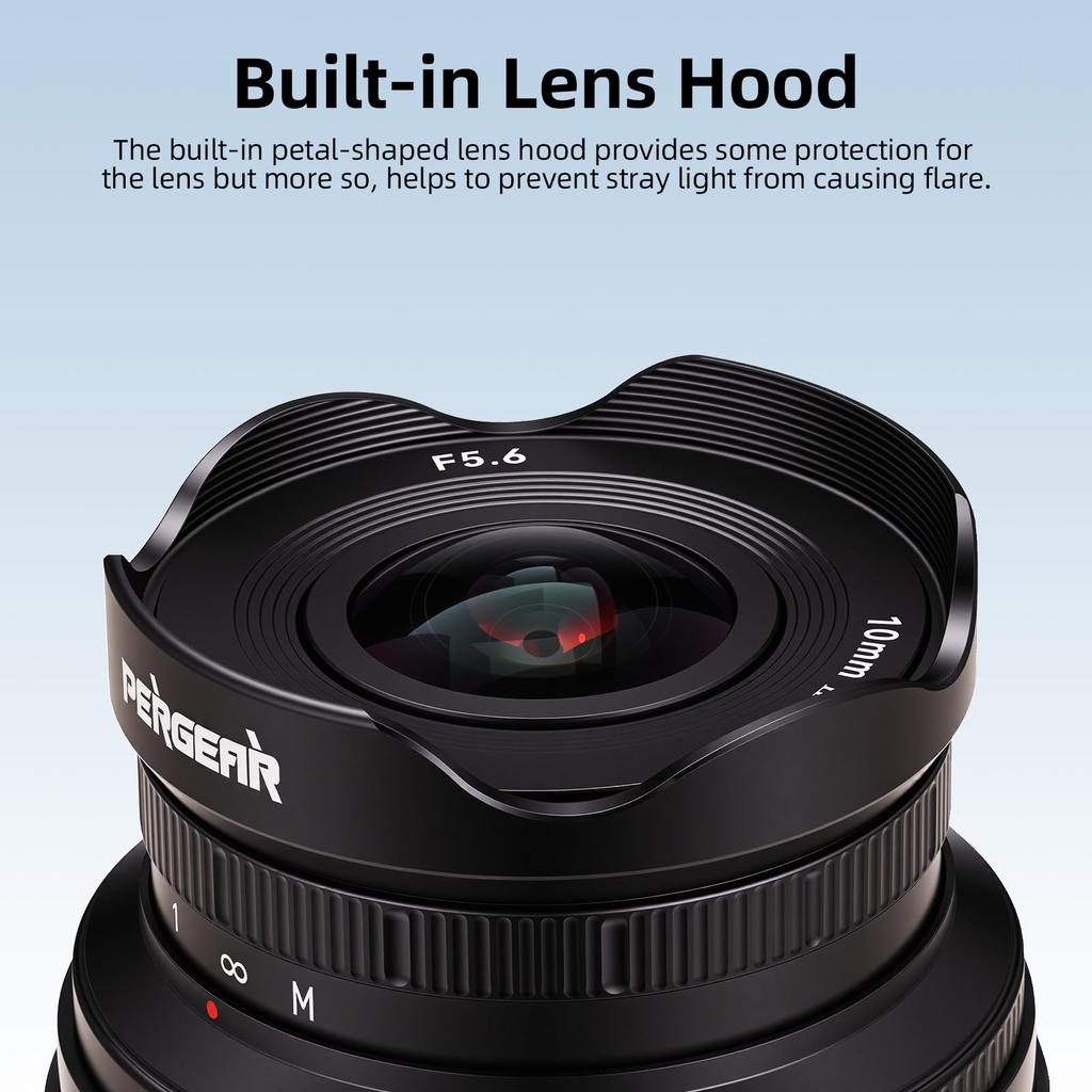 Pergear 10mm II Pancake Fisheye Fixed Focal Length Manual Compatible with Sony Cameras Nikon F5.6 Lens, Wide-Angle Lens, Focus, Multi-Coated, E-Mount