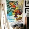 Cheburashka Wall Tapestry Aesthetic Wall Hanging Printed Fabric Blanket Decorative Tapestries for Bedroom Living Room Home Decor