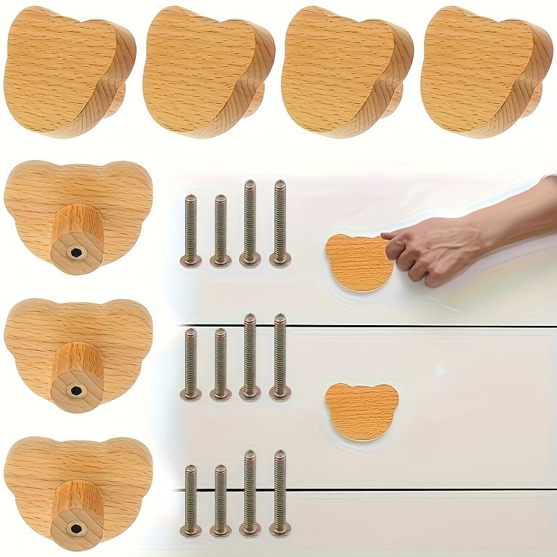 WTEMPO Teddy Bear Head/Heart Shaped Wooden Cabinet Handles Beech Drawer Handles DIY Wardrobe/Door Handle with Screws Furniture Hardware Accessories