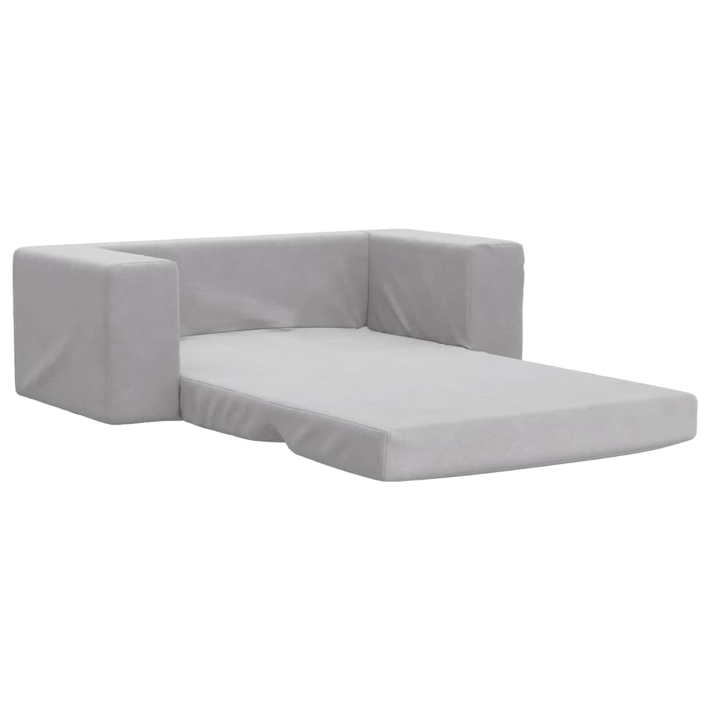 Kids Sleeper Sofa 2 Seater Light Grey Soft Plush